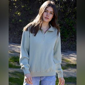 Brandy Melville Pale Green Half-Zip Sweatshirt